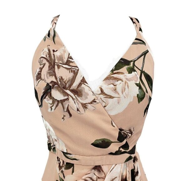 Fame & Partners  Floral Maxi Dress Womens 4 Strappy Pink Roses Wrap Front - Picture 3 of 9